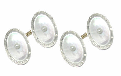 Victorian 14k Yellow Gold Platinum Mother of Pearl and Pearl Cufflinks