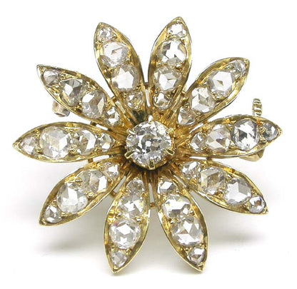 Victorian 2.30ct Diamond 18k Yellow Gold Floral Pin/Pendant