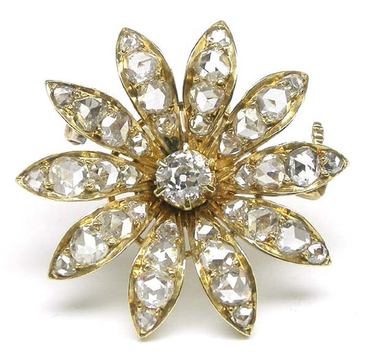 Victorian 2.30ct Diamond 18k Yellow Gold Floral Pin/Pendant