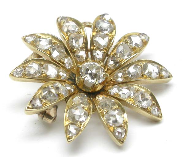 Victorian 2.30ct Diamond 18k Yellow Gold Floral Pin/Pendant