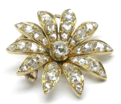 Victorian 2.30ct Diamond 18k Yellow Gold Floral Pin/Pendant