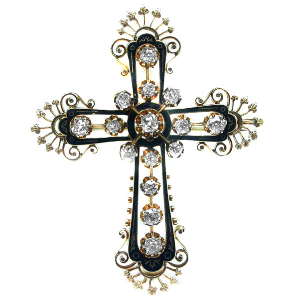 Victorian 4.25ct Diamond 14k Yellow Gold Cross Pin /Pendant