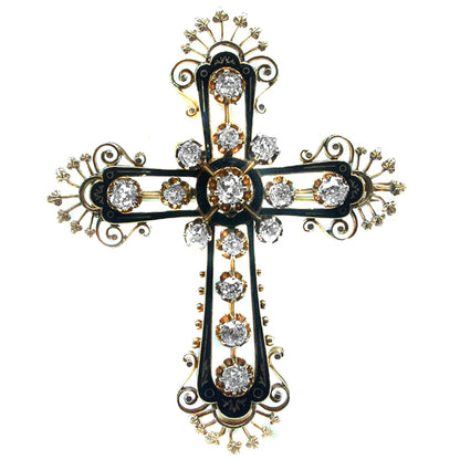 Victorian 4.25ct Diamond 14k Yellow Gold Cross Pin /Pendant