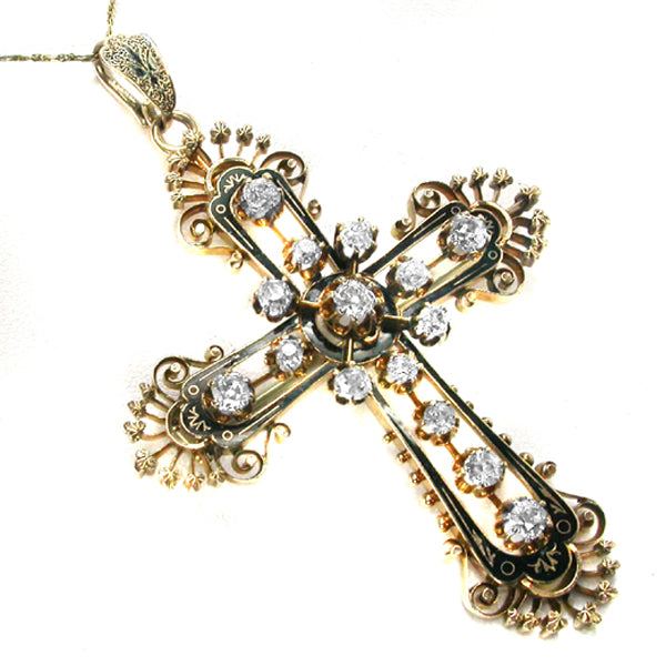 Victorian 4.25ct Diamond 14k Yellow Gold Cross Pin /Pendant