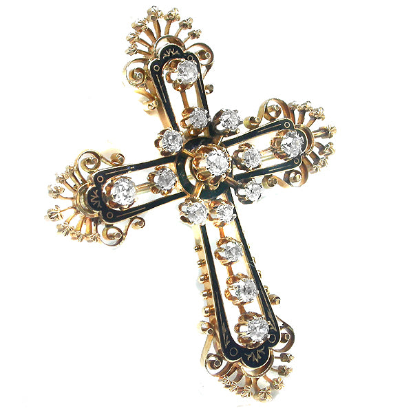 Victorian 4.25ct Diamond 14k Yellow Gold Cross Pin /Pendant