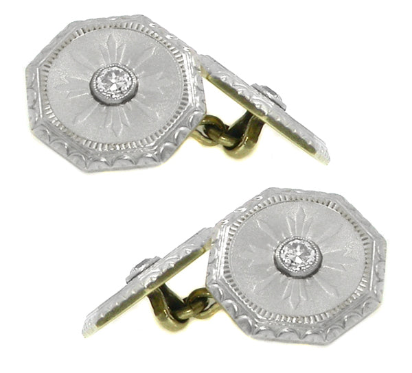 Victorian Diamond Platinum & 14k Yellow Gold Cufflinks