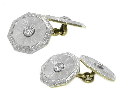 Victorian Diamond Platinum & 14k Yellow Gold Cufflinks