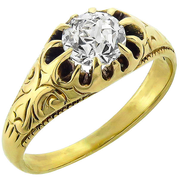 Victorian GIA Certified 0.73ct Old European Cut Diamond 14k Yellow Gold Ring