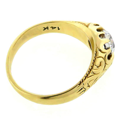 Victorian GIA Certified 0.73ct Old European Cut Diamond 14k Yellow Gold Ring