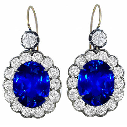 Victorian  13.40ct Ceylon Sapphire & 3.64ct Diamond Silver & Gold Earrings