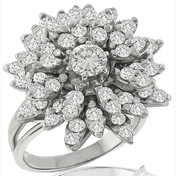 Vintage Cut Center Diamond & 1.44ct Smaller Round Diamonds Cluster Ring