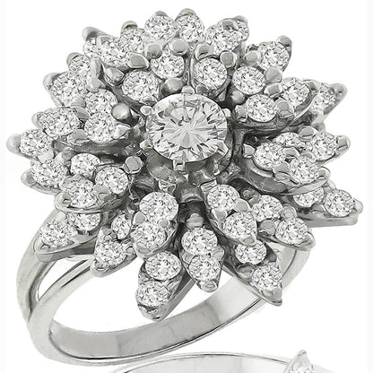 Vintage Cut Center Diamond & 1.44ct Smaller Round Diamonds Cluster Ring