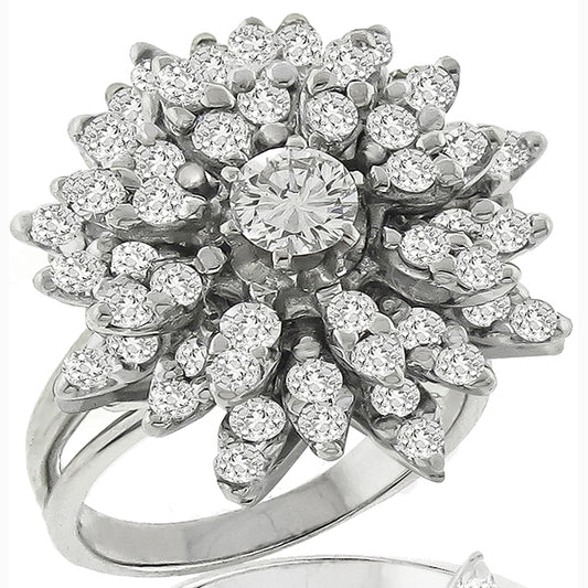 Vintage Cut Center Diamond & 1.44ct Smaller Round Diamonds Cluster Ring