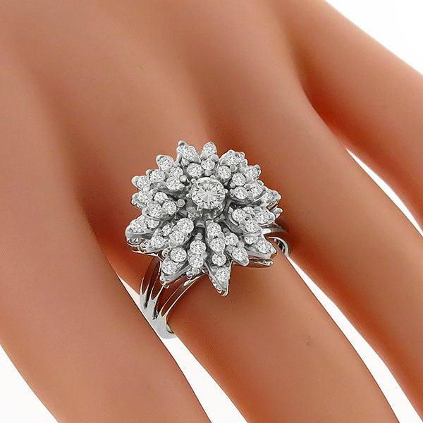 Vintage Cut Center Diamond & 1.44ct Smaller Round Diamonds Cluster Ring