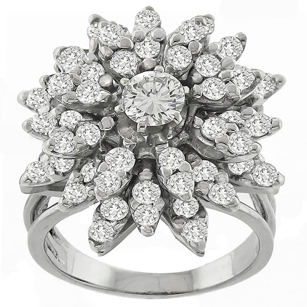 Vintage Cut Center Diamond & 1.44ct Smaller Round Diamonds Cluster Ring