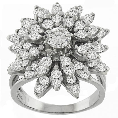 Vintage Cut Center Diamond & 1.44ct Smaller Round Diamonds Cluster Ring