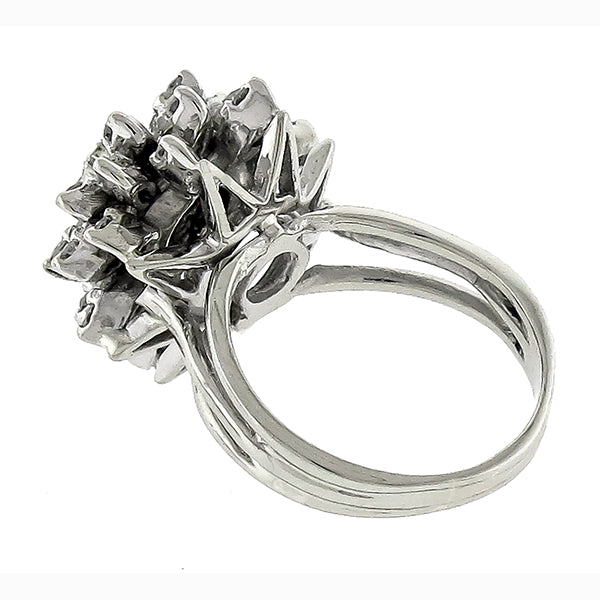 Vintage Cut Center Diamond & 1.44ct Smaller Round Diamonds Cluster Ring