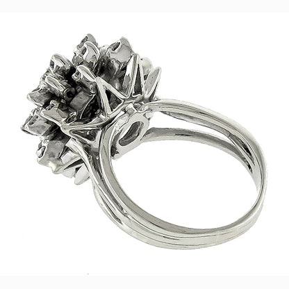 Vintage Cut Center Diamond & 1.44ct Smaller Round Diamonds Cluster Ring