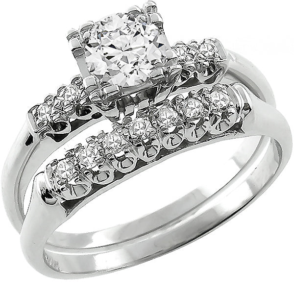 Vintage 0.61ct Diamond Gold Engagement and Wedding Band Set