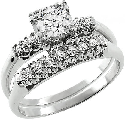 Vintage 0.61ct Diamond Gold Engagement and Wedding Band Set