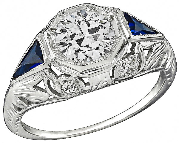 Vintage 0.64ct Diamond Sapphire Engagement Ring