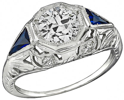 Vintage 0.64ct Diamond Sapphire Engagement Ring