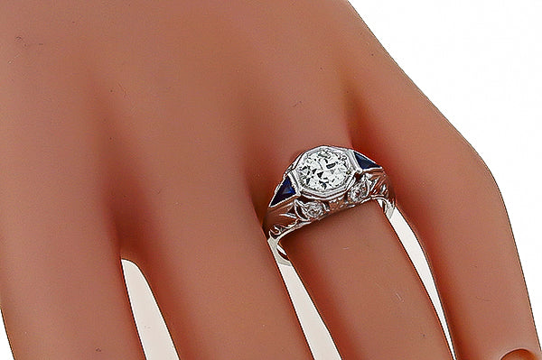 Vintage 0.64ct Diamond Sapphire Engagement Ring