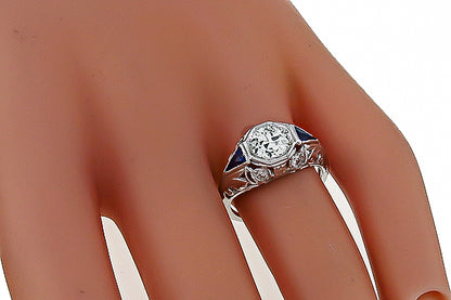 Vintage 0.64ct Diamond Sapphire Engagement Ring