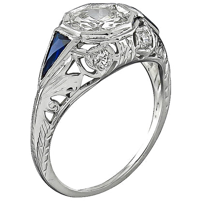 Vintage 0.64ct Diamond Sapphire Engagement Ring