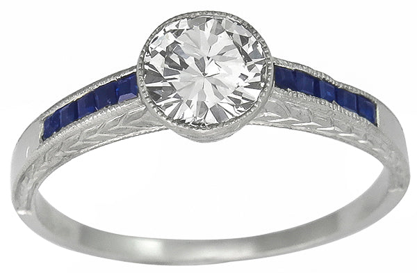 Vintage 0.72ct Diamond 0.30ct Sapphire Engagement Ring