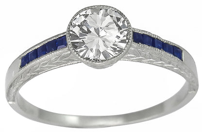 Vintage 0.72ct Diamond 0.30ct Sapphire Engagement Ring
