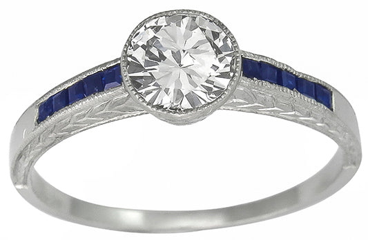 Vintage 0.72ct Diamond 0.30ct Sapphire Engagement Ring
