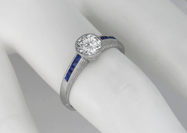 Vintage 0.72ct Diamond 0.30ct Sapphire Engagement Ring
