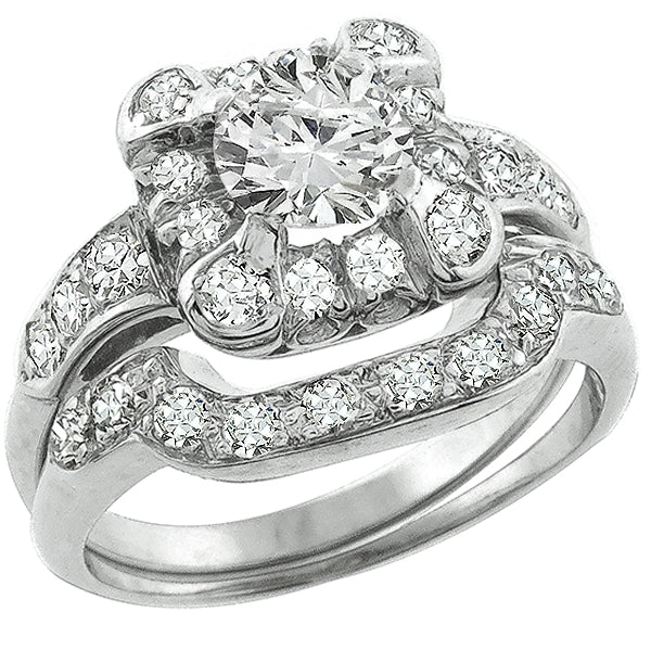 Vintage 0.72ct Diamond Engagement & Wedding Band Set