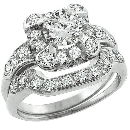 Vintage 0.72ct Diamond Engagement & Wedding Band Set