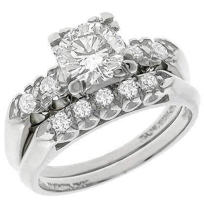 Vintage 0.80ct Diamond Engagement and Wedding Band Set