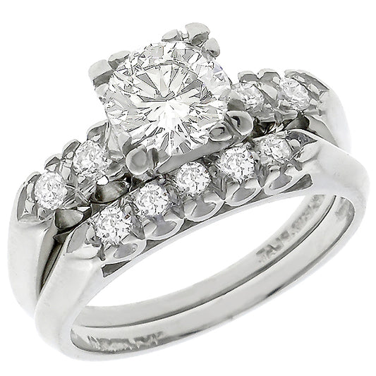 Vintage 0.80ct Diamond Engagement and Wedding Band Set