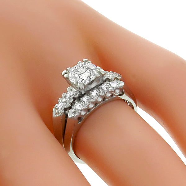 Vintage 0.80ct Diamond Engagement and Wedding Band Set