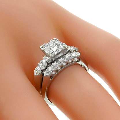 Vintage 0.80ct Diamond Engagement and Wedding Band Set