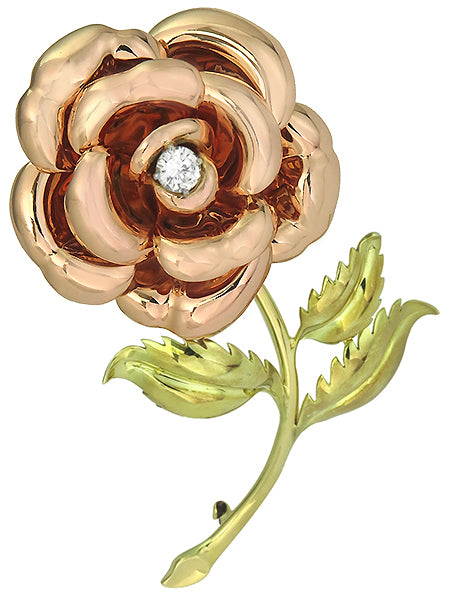 Vintage 0.80ct Diamond Gold Flower Pin