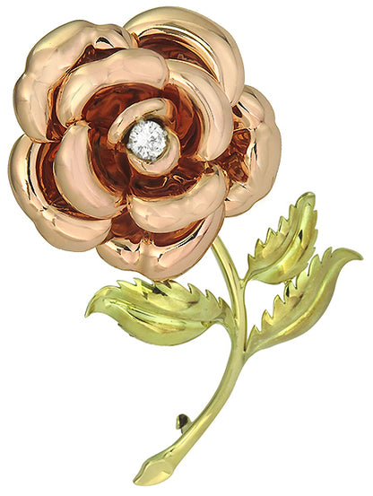 Vintage 0.80ct Diamond Gold Flower Pin