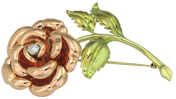 Vintage 0.80ct Diamond Gold Flower Pin