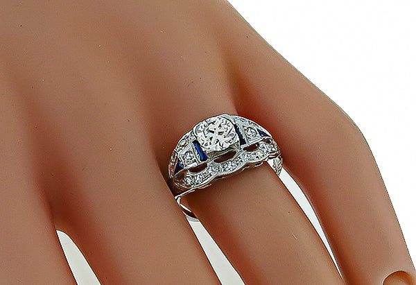 Vintage 0.80ct Diamond Sapphire Engagement Ring