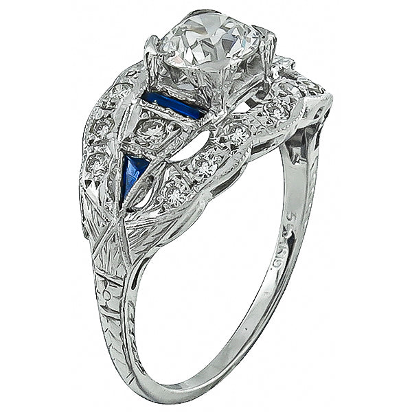 Vintage 0.80ct Diamond Sapphire Engagement Ring