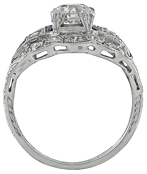 Vintage 0.80ct Diamond Sapphire Engagement Ring