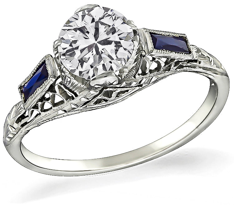 Vintage 0.87ct Diamond Sapphire Engagement Ring