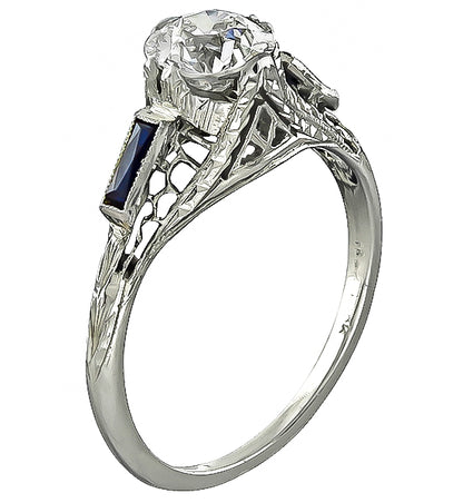 Vintage 0.87ct Diamond Sapphire Engagement Ring