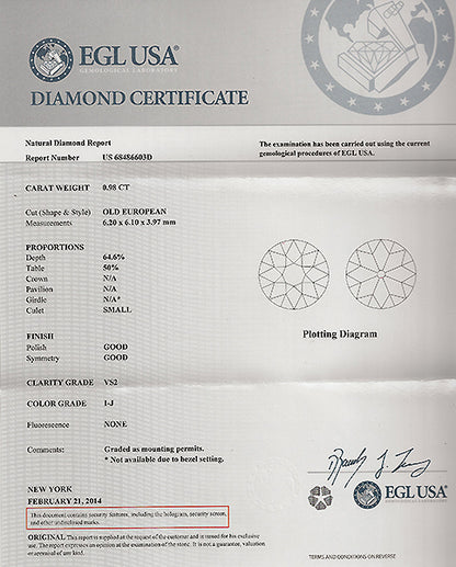 Vintage 0.98ct Diamond Engagement Ring