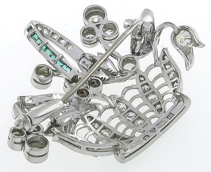 Vintage 1.00ct Diamond Emerald Flower Basket Pin