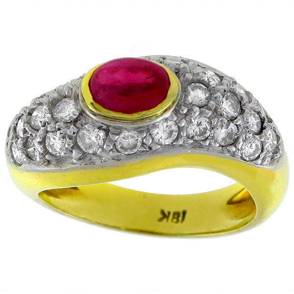 Vintage 1.00ct Ruby 0.75ct Diamonds Gold Ring